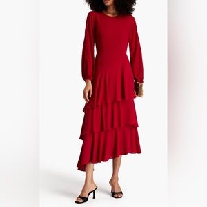 MIKAEL AGHAL
Tiered crepe midi dress

Color: Crimson
Size: US 2